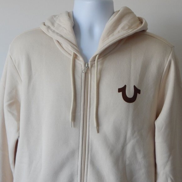 True Religion Men’s Solid SRS Full Zip Fleece Hoodie Jacket Light Beige LRG NWT
